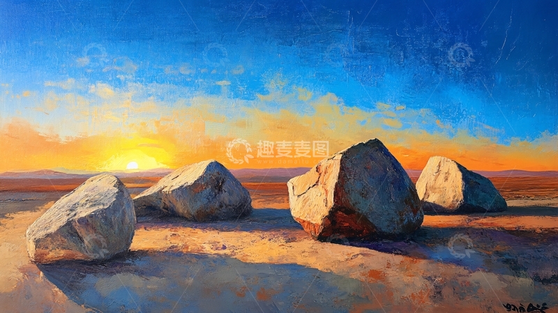 高清大图下载【趣麦麦图】巨岩映霞光