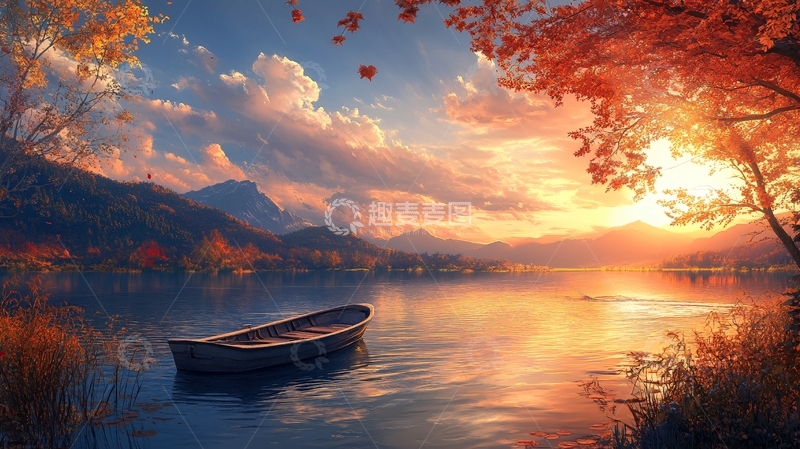 高清大图下载【趣麦麦图】意境湖泊小船1