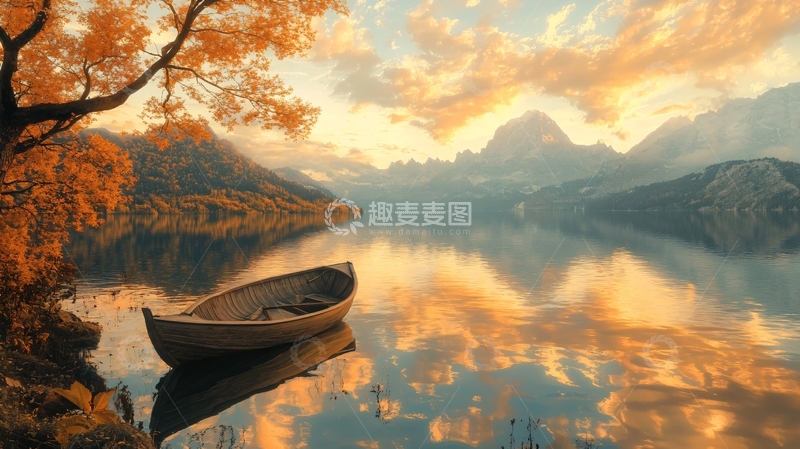 高清大图下载【趣麦麦图】意境湖泊小船