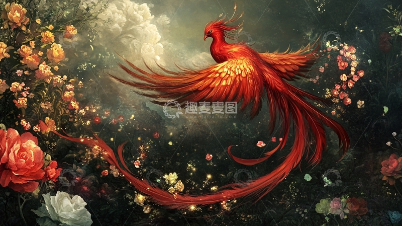 高清大图下载【趣麦麦图】凤凰朱雀插画3