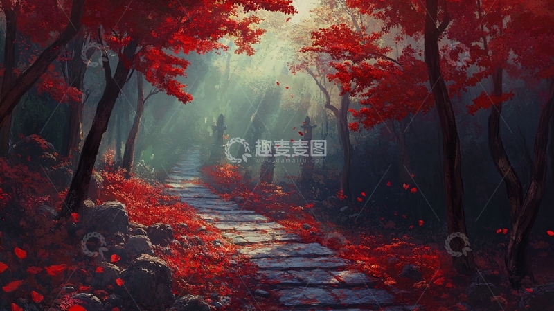 高清大图下载【趣麦麦图】唯美枫林栈道4