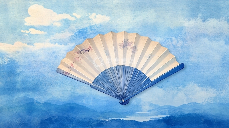 高清大图下载【趣麦麦图】折扇山水插画