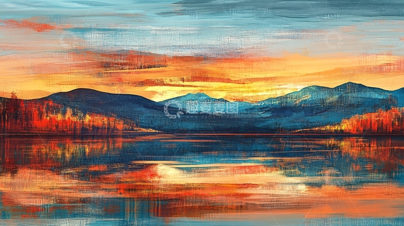 高清大图下载【趣麦麦图】油画远山群山倒影云雾15