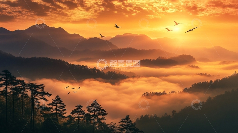 高清大图下载【趣麦麦图】旭日东升云雾缭绕6