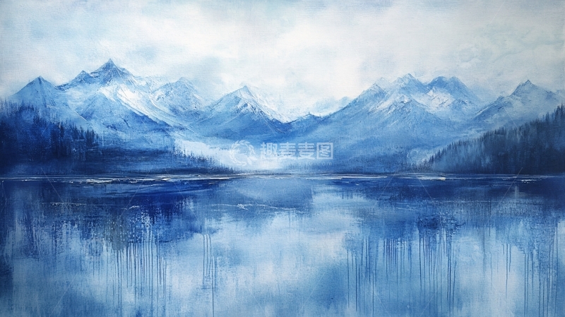 高清大图下载【趣麦麦图】油画远山群山倒影云雾14