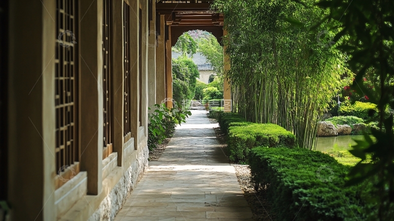 高清大图下载【趣麦麦图】中式别墅小径