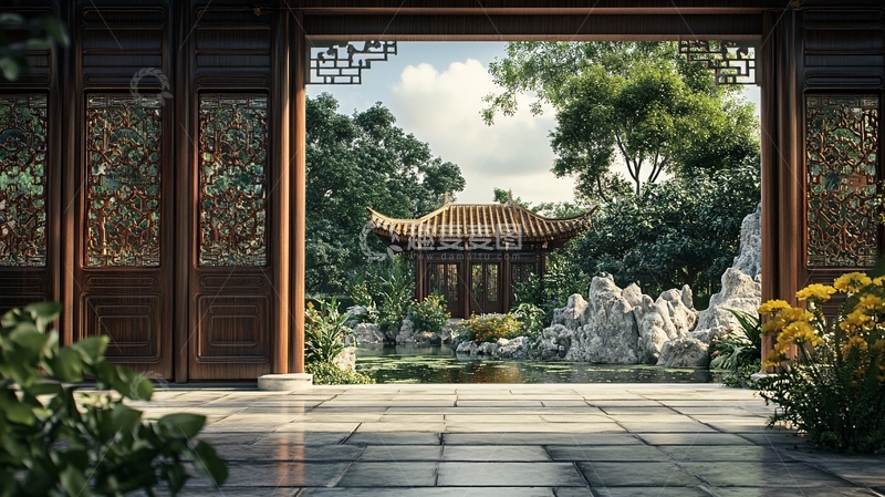 高清大图下载【趣麦麦图】中式园林庭院花园