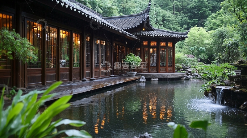 高清大图下载【趣麦麦图】茶室庭院木雕门