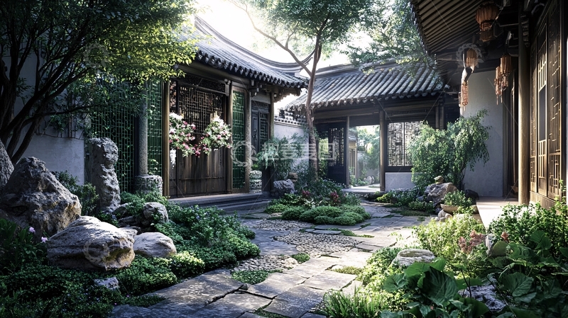 高清大图下载【趣麦麦图】中式庭院落