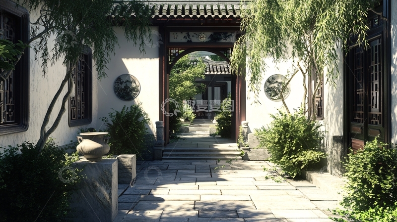 高清大图下载【趣麦麦图】中式庭院门口3