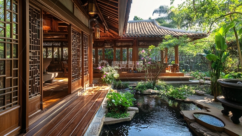 高清大图下载【趣麦麦图】中式花园素材