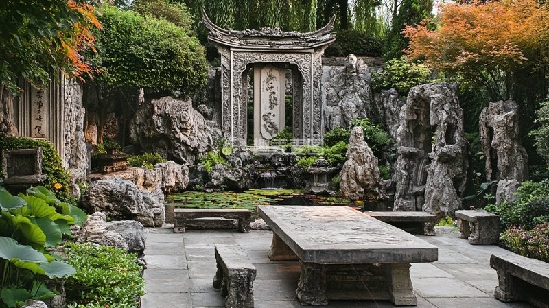 高清大图下载【趣麦麦图】院落假山