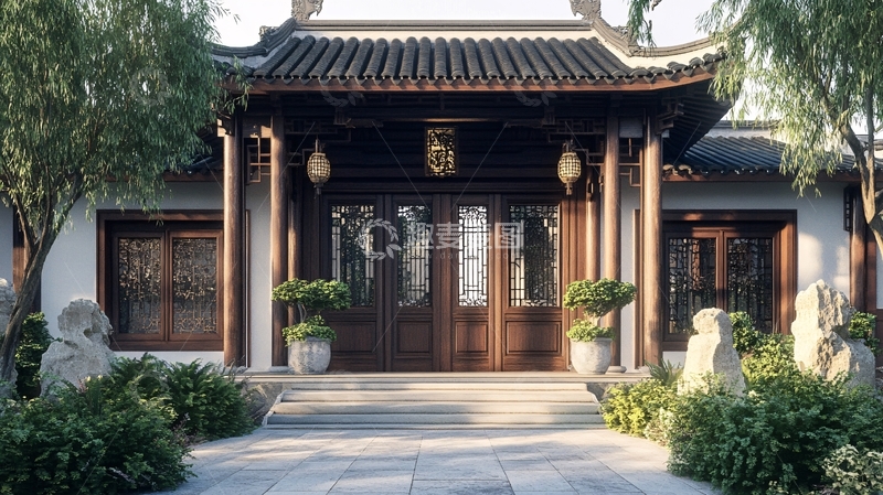 高清大图下载【趣麦麦图】新中式厅外1