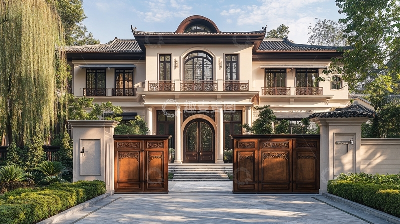 高清大图下载【趣麦麦图】新中式别墅大门
