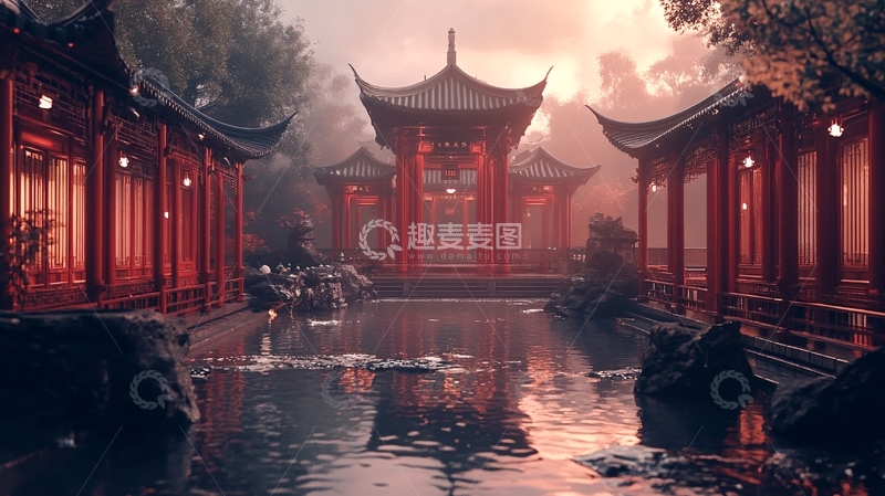 高清大图下载【趣麦麦图】光照红亭