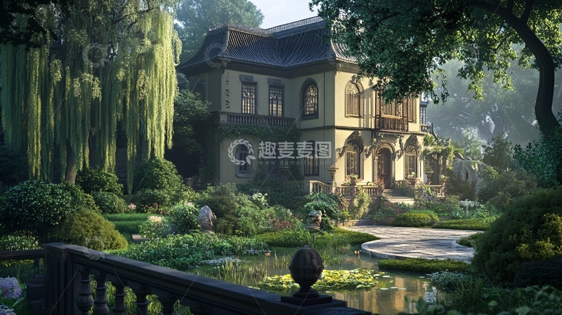 高清大图下载【趣麦麦图】法式洋房园林小品2