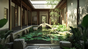 中式池塘中式瓦墙4