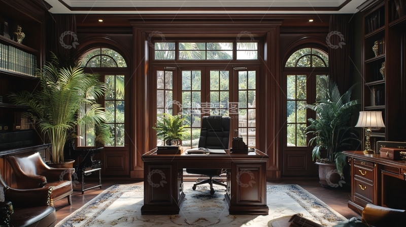 高清大图下载【趣麦麦图】美式书房