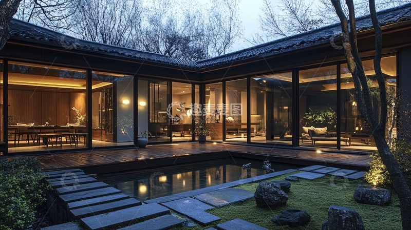 高清大图下载【趣麦麦图】玻璃窗木家具开放厨房