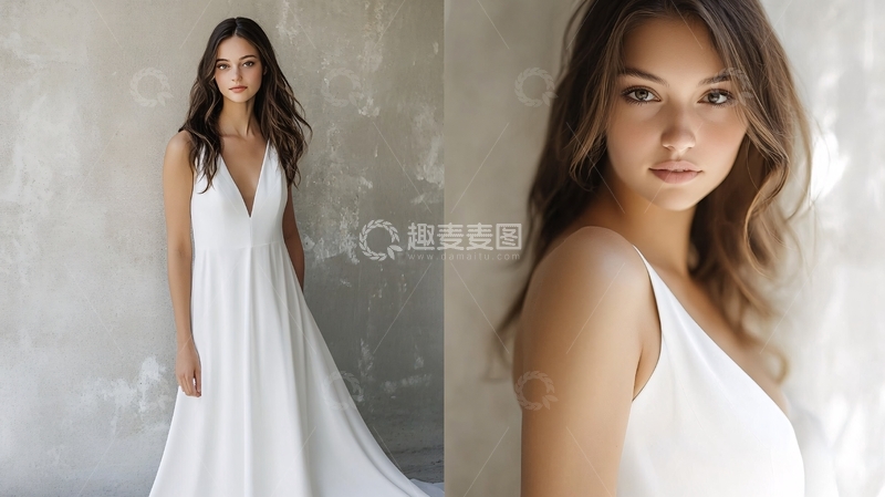 高清大图下载【趣麦麦图】白色礼服的美女