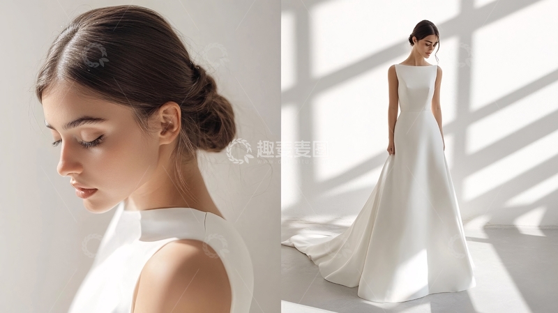 高清大图下载【趣麦麦图】无袖婚纱侧面特写
