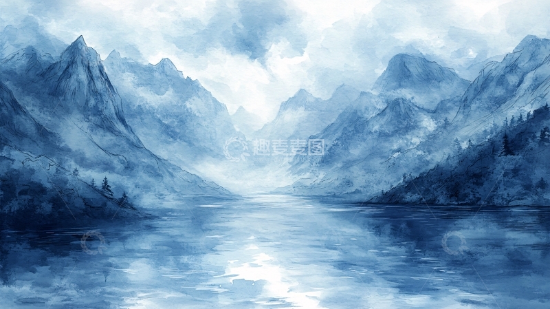 高清大图下载【趣麦麦图】山湖插画59