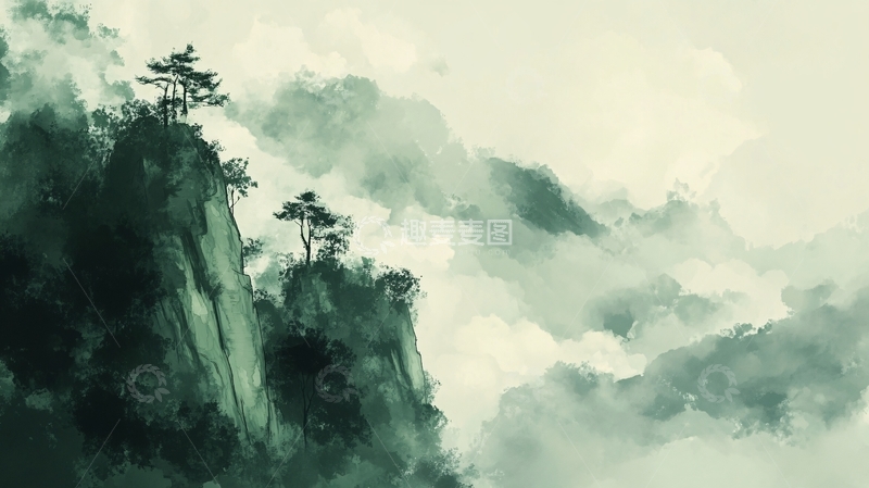 高清大图下载【趣麦麦图】高山流云插画4