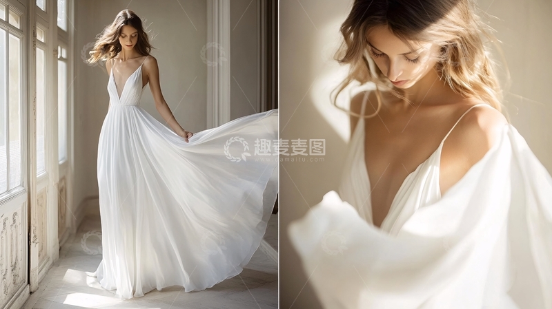 高清大图下载【趣麦麦图】连衣裙上的光线褶皱1
