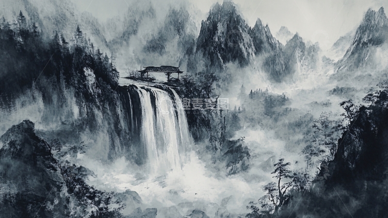 高清大图下载【趣麦麦图】山水风景油画瀑布23