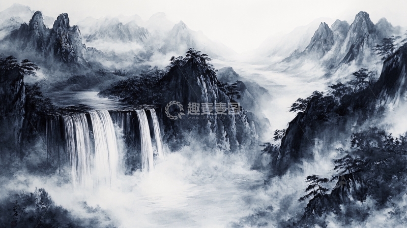 高清大图下载【趣麦麦图】高山流水壁画