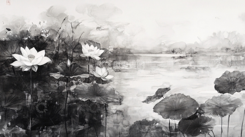 高清大图下载【趣麦麦图】巨幅水墨荷花