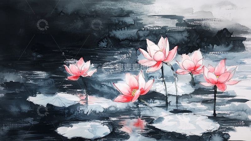 高清大图下载【趣麦麦图】意境风景画水彩荷花9