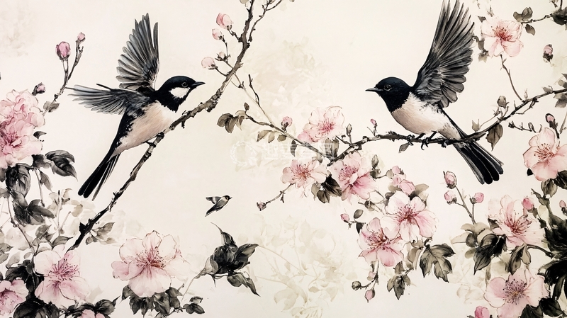 高清大图下载【趣麦麦图】花鸟背景墙花鸟壁画