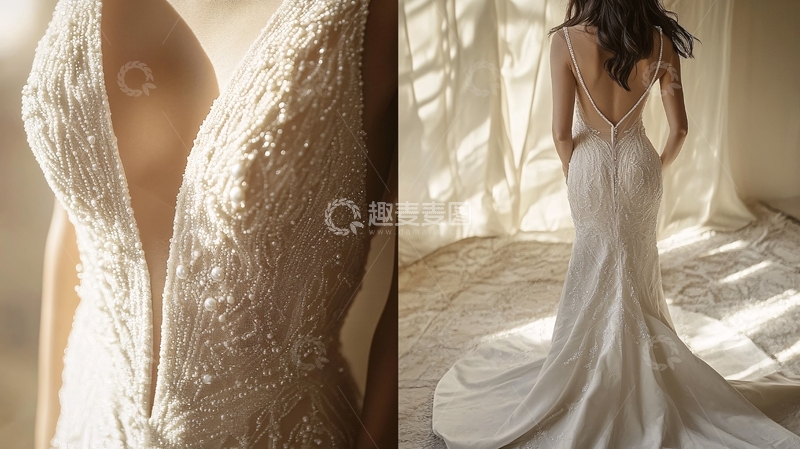 高清大图下载【趣麦麦图】无袖婚纱侧面特写2