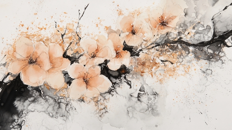 高清大图下载【趣麦麦图】写意梦幻墨迹水墨壁画1