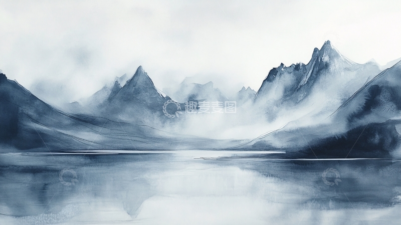 高清大图下载【趣麦麦图】抽象蓝色山水意境2