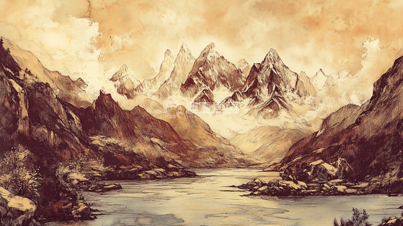 高清大图下载【趣麦麦图】南迦巴瓦峰插画