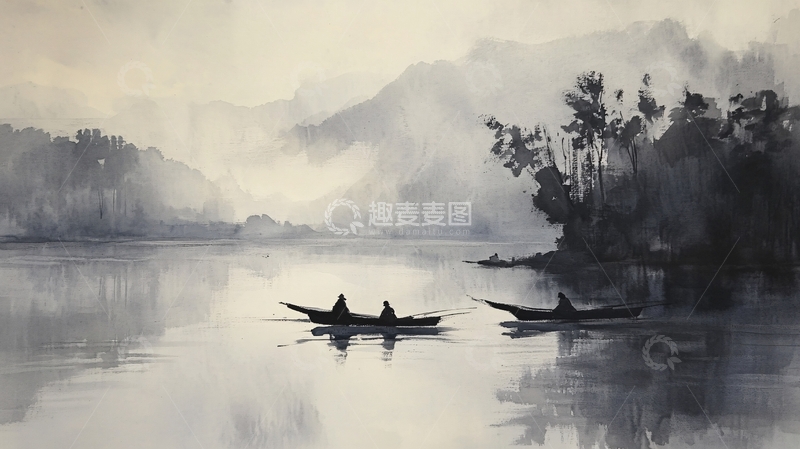 高清大图下载【趣麦麦图】文莱水彩水墨山水