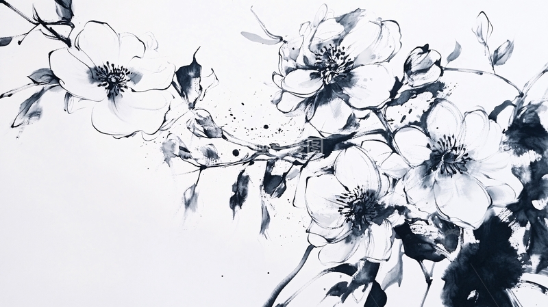 高清大图下载【趣麦麦图】水墨写意梨花