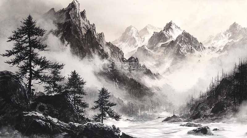 高清大图下载【趣麦麦图】水墨数字画山水画壁纸8