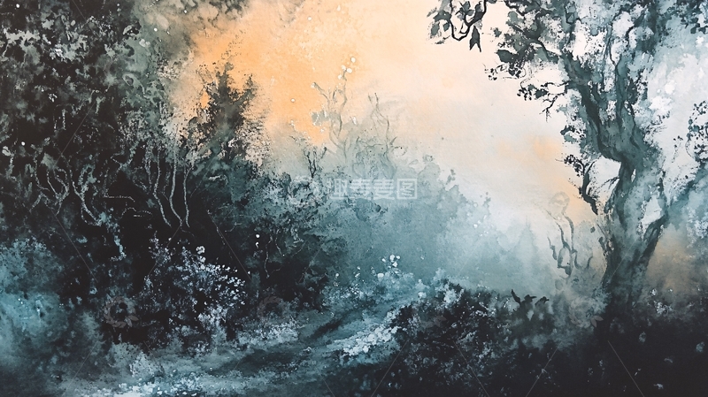 高清大图下载【趣麦麦图】泼墨水彩森林4