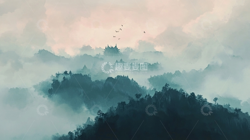 高清大图下载【趣麦麦图】雾霾山水画4
