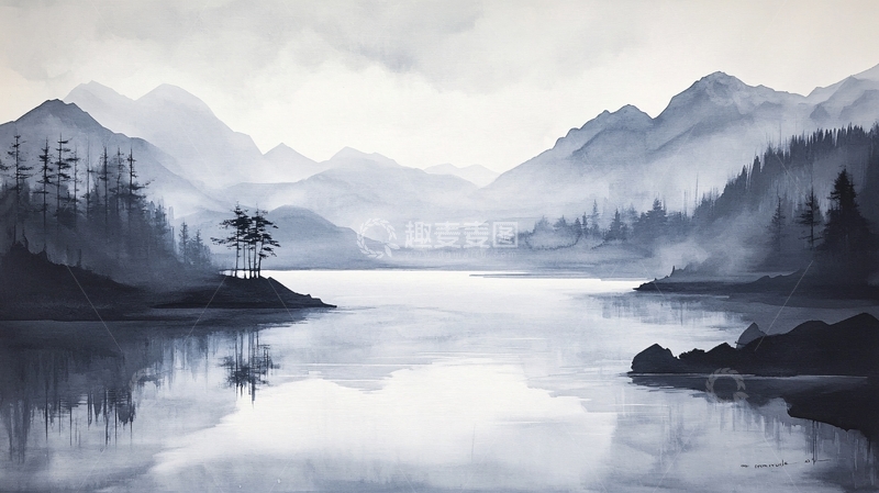 高清大图下载【趣麦麦图】山水风光禅意水彩画15