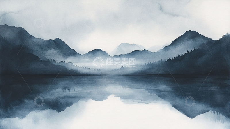 高清大图下载【趣麦麦图】山水风光禅意水彩画16