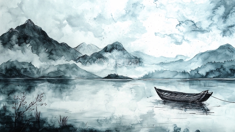 高清大图下载【趣麦麦图】水彩孤舟7