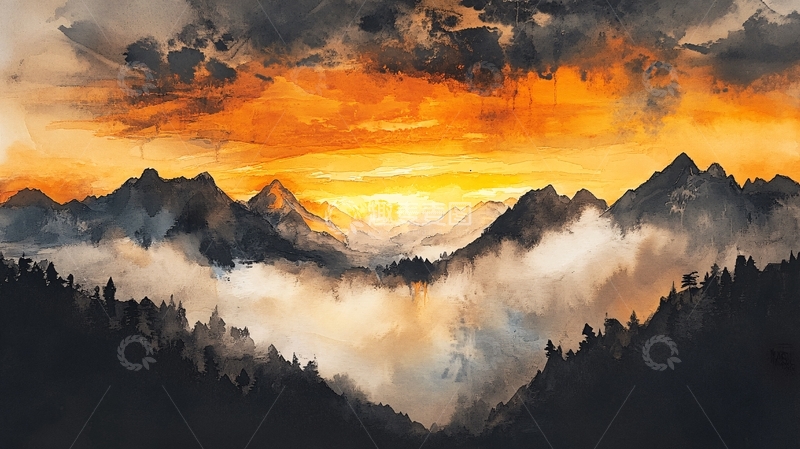 高清大图下载【趣麦麦图】云雾山景画2