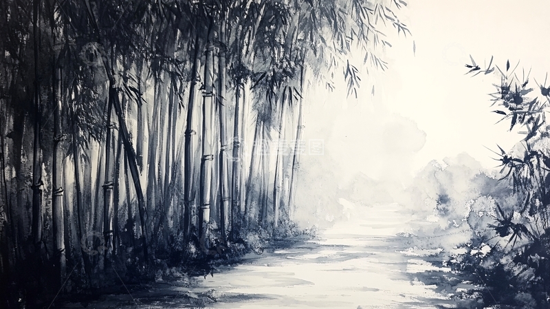 高清大图下载【趣麦麦图】竹林山水画