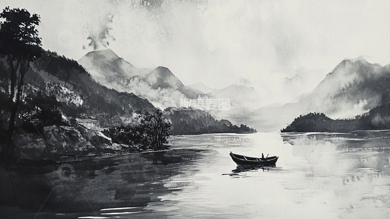 高清大图下载【趣麦麦图】山水风光禅意水彩画19