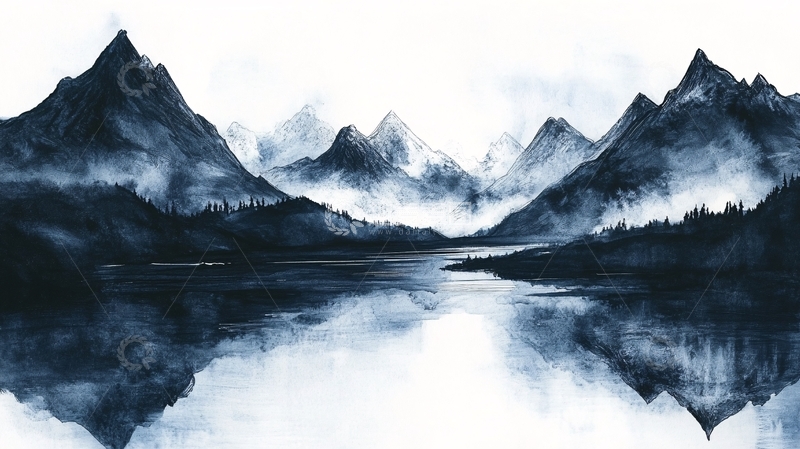 高清大图下载【趣麦麦图】山水风光禅意水彩画18