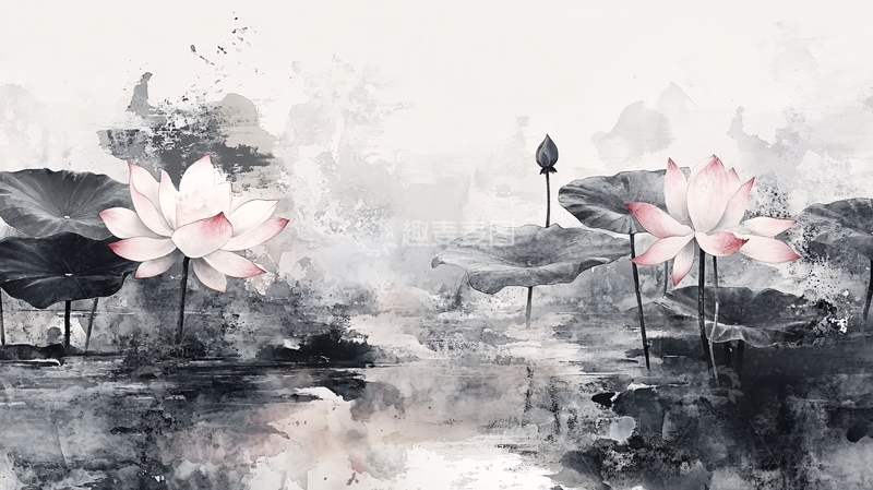 高清大图下载【趣麦麦图】意境风景画水彩荷花11